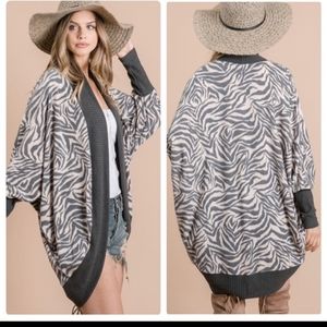 First Love Brushed Zebra Print Open Cardigan Size S